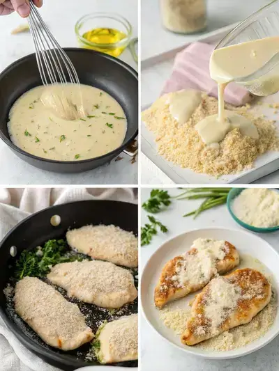 Step-by-step preparation of Parmesan Crusted Chicken.