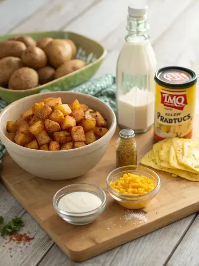 Ingredients for Taco Bell Fiesta Potatoes displayed on a kitchen table.