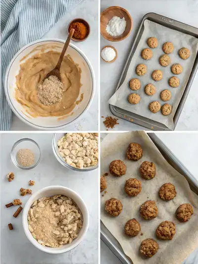Step-by-step process of making Breakfast Cookies, showcasing mixing ingredients and portioning dough.